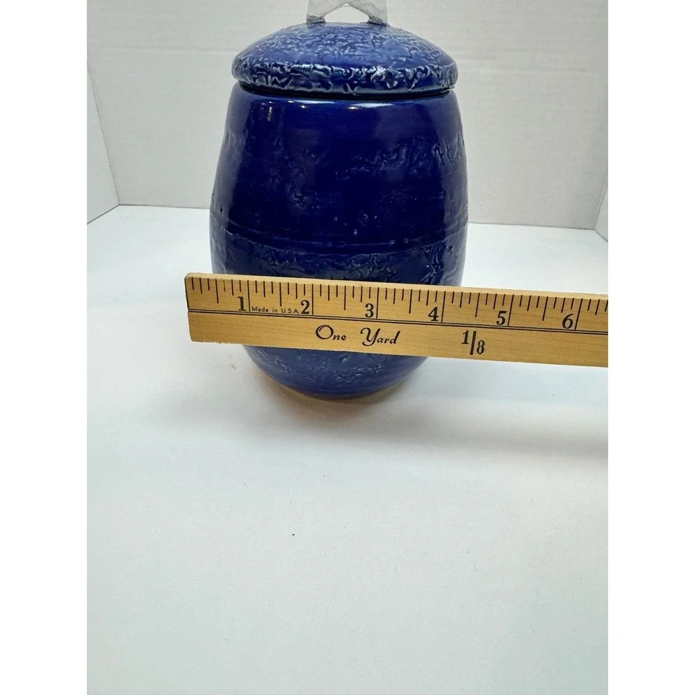 Celestial Art Pottery Cobalt Blue Textured Ceramic Jar with Crystal Star‎ Finial